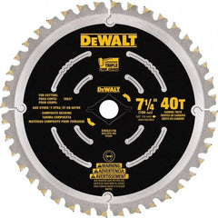 DeWALT - 7-1/4" Diam, 15.88mm Arbor Hole Diam, 40 Tooth Wet & Dry Cut Saw Blade - Steel, Framing Action, Standard Round Arbor - Top Tool & Supply