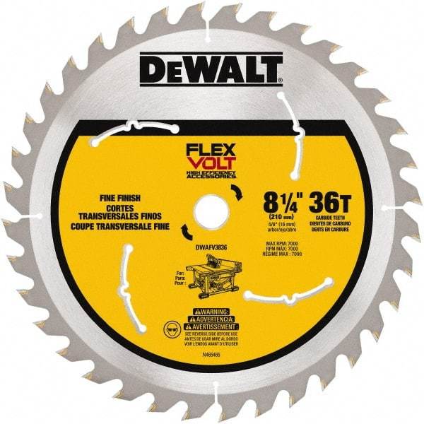 DeWALT - 8-1/4" Diam, 15.88mm Arbor Hole Diam, 36 Tooth Wet & Dry Cut Saw Blade - Steel, Smooth Action, Standard Round Arbor - Top Tool & Supply