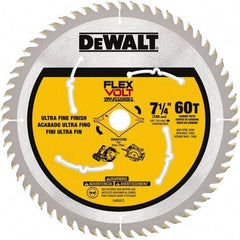 DeWALT - 7-1/4" Diam, 15.88mm Arbor Hole Diam, 60 Tooth Wet & Dry Cut Saw Blade - Steel, Smooth Action, Standard Round Arbor - Top Tool & Supply