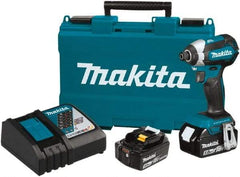 Makita - 18 Volt, 1/4" Drive, 125 Ft/Lb Torque, Cordless Impact Driver - Pistol Grip Handle, 3400 RPM, 2 Lithium-Ion Batteries Included - Top Tool & Supply