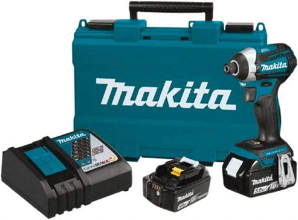 Makita - 18 Volt, 1/4" Drive, 1,550 In/Lb Torque, Cordless Impact Driver - Pistol Grip Handle, 3600 RPM, 2 Lithium-Ion Batteries Included - Top Tool & Supply