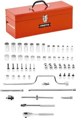 Proto - 58 Piece 3/8" Drive Chrome Finish Deep Well Socket Set - 8, 12 Points, 1/4" to 1" Range, Inch Measurement Standard - Top Tool & Supply