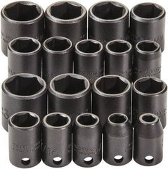 Proto - 18 Piece 3/8" Drive Black Finish Impact Socket Set - 6 Points, 1/4" to 3/4" (10mm to 19mm) Range, Inch/Metric Measurement Standard - Top Tool & Supply