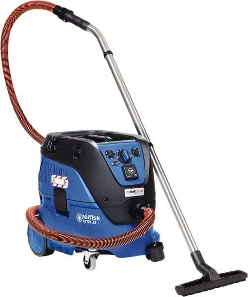 Nilfisk - 8 Gal Plastic Tank, Electric Powered Wet/Dry Vacuum - 1.2 Peak hp, 100/120 Volt, 7.4 Amps, 13' Hose Fitting, Main Filter, Accessories Included - Top Tool & Supply