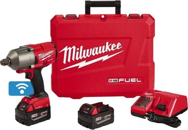 Milwaukee Tool - 3/4" Drive 18 Volt Pistol Grip Cordless Impact Wrench & Ratchet - 1,800 RPM, 0 to 2,400 BPM, 1,500 Ft/Lb Torque, 2 Lithium-Ion Batteries Included - Top Tool & Supply