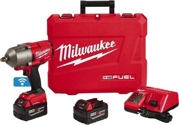 Milwaukee Tool - 1/2" Drive 18 Volt Pistol Grip Cordless Impact Wrench & Ratchet - 1,750 RPM, 0 to 2,100 BPM, 1,400 Ft/Lb Torque, 2 Lithium-Ion Batteries Included - Top Tool & Supply