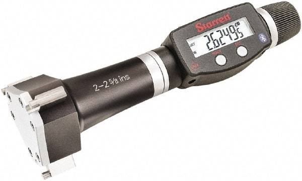 Starrett - 2" to 2-5/8", IP67, Carbide Face Electronic Inside Micrometer - 0.00005" Resolution, 0.0002" Accuracy, 3-1/16" Gage Depth - Top Tool & Supply