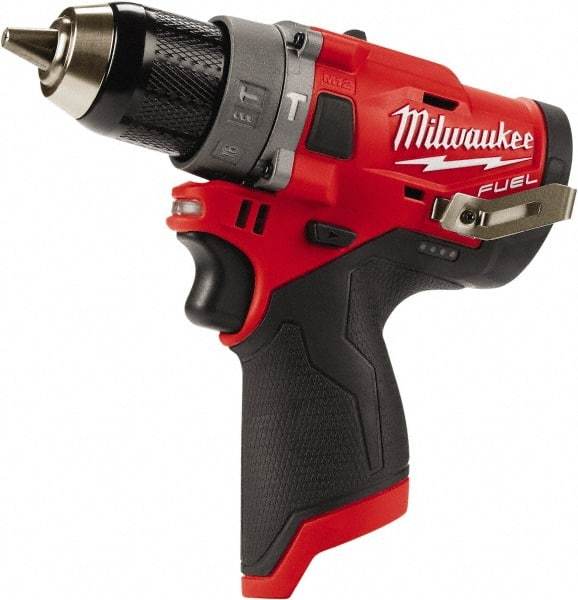 Milwaukee Tool - 12 Volt 1/2" All-Metal Keyless Ratcheting Chuck Cordless Hammer Drill - 0 to 25,500 BPM, 0 to 1,700 RPM, Reversible - Top Tool & Supply