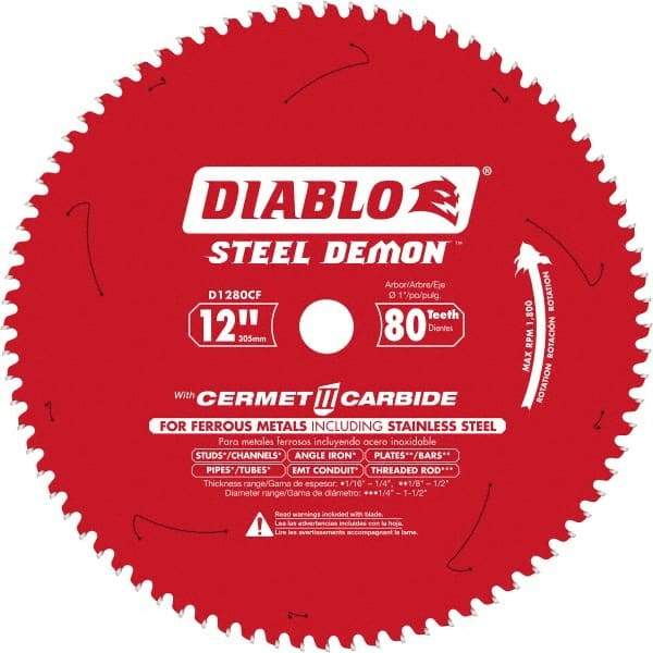 Freud - 12" Blade Diam, 80 Teeth, Carbide-Tipped Cold Saw Blade - 1" Arbor Hole Diam, 0.071" Blade Thickness - Top Tool & Supply