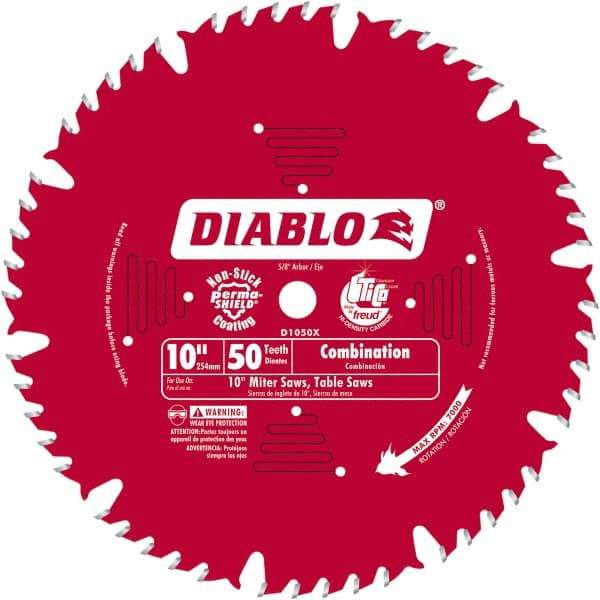 Freud - 10" Blade Diam, 50 Teeth, Carbide-Tipped Cold Saw Blade - 1" Arbor Hole Diam, 0.071" Blade Thickness - Top Tool & Supply