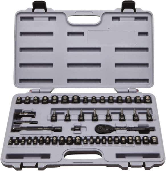 Stanley - 50 Piece 1/4 & 3/8" Drive Standard Socket Set - 5/32 to 9/16", 4 to 18mm, Inch/Metric Measurement Standard - Top Tool & Supply