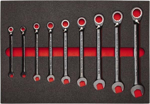 Proto - 9 Piece, 9/32" to 3/4", Spline Combination Wrench Set - Inch Measurement Standard, Black/Chrome Finish, Comes in Roll Pouch - Top Tool & Supply