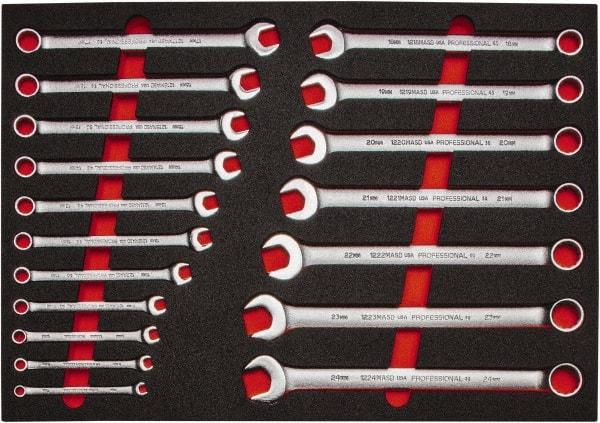 Proto - 18 Piece, 7mm to 24mm, 12 Point Spline Combination Wrench Set - Metric Measurement Standard, Satin Finish, Comes in Roll Pouch - Top Tool & Supply