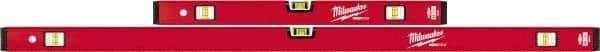 Milwaukee Tool - 24" & 48" Long 6 Vial Box Beam Level - Aluminum, Red, 2 Level & 4 Plumb Vials - Top Tool & Supply