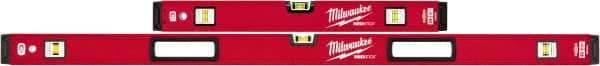 Milwaukee Tool - Magnetic 24" & 48" Long 6 Vial Box Beam Level - Aluminum, Red, 2 Level & 4 Plumb Vials - Top Tool & Supply