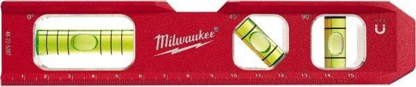 Milwaukee Tool - Magnetic 7" Long 3 Vial Torpedo Level - Aluminum, Red, 1 Level, 1 Plumb & 1 45° Vials - Top Tool & Supply