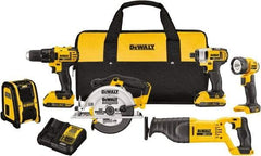 DeWALT - 20 Volt Cordless Tool Combination Kit - Includes 1/2" Compact Drill/Driver, 1/4" Impact Driver, Reciprocating Saw, 6-1/2 Circular Saw, LED Worklight & Bluetooth Speaker, Lithium-Ion Battery Included - Top Tool & Supply