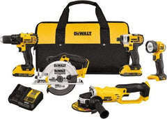 DeWALT - 20 Volt Cordless Tool Combination Kit - Includes 1/2" Compact Drill/Driver, 1/4" Impact Driver, Cut-off Tool/Grinder, 6-1/2 Circular Saw & LED Worklight, Lithium-Ion Battery Included - Top Tool & Supply