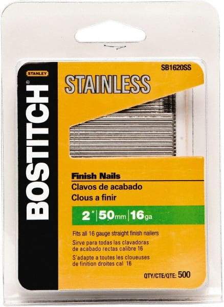 Stanley Bostitch - 16 Gauge 1/16" Shank Diam 2" Long Finishing Nails for Power Nailers - Stainless Steel, Smooth Shank, Straight Stick Adhesive Collation, Round Head, Chisel Point - Top Tool & Supply