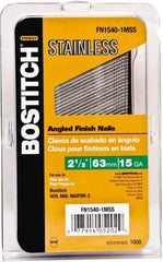 Stanley Bostitch - 15 Gauge 0.07" Shank Diam 2-1/2" Long Finishing Nails for Power Nailers - Stainless Steel, Smooth Shank, Angled Stick Adhesive Collation, Round Head, Chisel Point - Top Tool & Supply