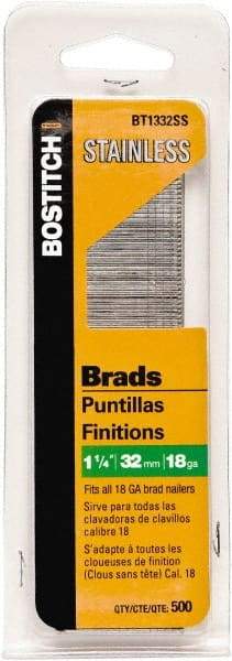 Stanley Bostitch - 18 Gauge 0.05" Shank Diam 1-1/4" Long Brad Nails for Power Nailers - Steel, Bright Finish, Ring Shank, Straight Stick Adhesive Collation, Brad Head, Chisel Point - Top Tool & Supply