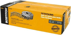 Stanley Bostitch - 13 Gauge 1" Long Roofing Nails for Power Nailers - Steel, Galvanized Finish, Smooth Shank, Coil Wire Collation, Round Head, Diamond Point - Top Tool & Supply