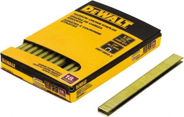 DeWALT - 1/2" Long x 1/4" Wide, 18 Gauge Crowned Construction Staple - Steel, Copper Finish, Chisel Point - Top Tool & Supply