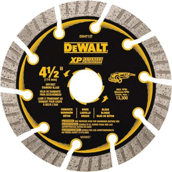 DeWALT - 4-1/2" Diam, 5/8" Arbor Hole Diam, 10 Tooth Wet & Dry Cut Saw Blade - Diamond Matrix, Fast Cutting Action, Standard Round Arbor - Top Tool & Supply