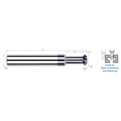 Double Angle Shank Cutters - 0.5000″ (1/2″) Cutter Diameter × 0.1880″ Width × 0.5000″ (1/2″) Neck Length Carbide Double Angle Shank Cutter, 6 Flutes, AlTiN Coated - Exact Industrial Supply