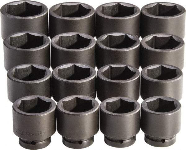 Proto - 16 Piece 1" Drive Full Polish Finish Impact Socket Set - 6 Points, 2-1/16" to 3" Range, Inch Measurement Standard - Top Tool & Supply