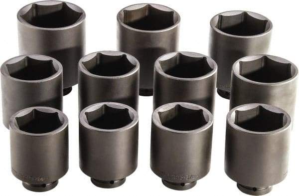 Proto - 11 Piece 1" Drive Full Polish Finish Deep Well Impact Socket Set - 6 Points, 3-1/8" to 4-1/2" Range, Inch Measurement Standard - Top Tool & Supply