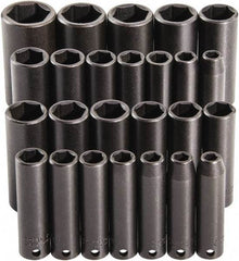 Proto - 25 Piece 3/8" Drive Deep Impact Socket Set - 6 Points, 15/16 to 1", 7 to 19mm, Inch/Metric Measurement Standard - Top Tool & Supply