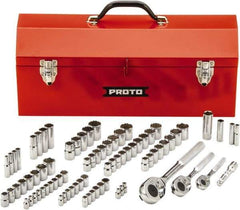 Proto - 81 Piece 1/4", 3/8" & 1/2" Drive Full Polish Finish Deep Well Socket Set - 6, 12 Points, 1/4" to 13/16" (4mm to 19mm) Range, Inch/Metric Measurement Standard - Top Tool & Supply