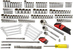 Proto - 148 Piece 1/4, 3/8 & 1/2" Drive Standard Deep Socket Set - 6 & 12 Points, 1/4 to 1-1/8", Inch Measurement Standard - Top Tool & Supply