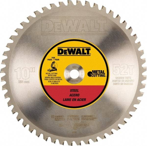 DeWALT - 10" Diam, 5/8" Arbor Hole Diam, 52 Tooth Wet & Dry Cut Saw Blade - Steel, Crosscutting Action, Standard Round Arbor - Top Tool & Supply