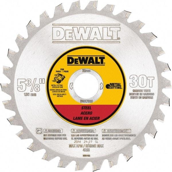 DeWALT - 5-3/8" Diam, 25/32" Arbor Hole Diam, 30 Tooth Wet & Dry Cut Saw Blade - Steel, Crosscutting Action, Standard Round Arbor - Top Tool & Supply