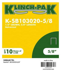 Klinch-Pak - 5/8" Long x 1/2" Wide, 0 Gauge Narrow Crown Construction Staple - Steel, Galvanized Finish, Chisel Point - Top Tool & Supply