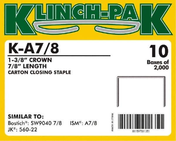 Klinch-Pak - 7/8" Long x 1-3/8" Wide, 0 Gauge Wide Crown Construction Staple - Steel, Copper Finish, Chisel Point - Top Tool & Supply