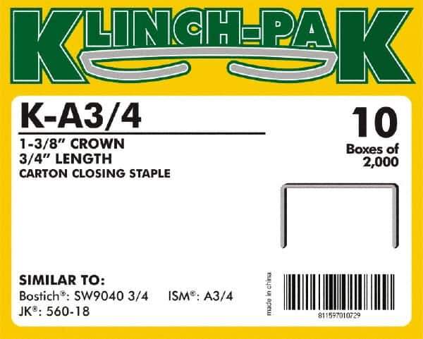 Klinch-Pak - 3/4" Long x 1-3/8" Wide, 0 Gauge Wide Crown Construction Staple - Steel, Copper Finish, Chisel Point - Top Tool & Supply