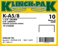 Klinch-Pak - 5/8" Long x 1-3/8" Wide, 0 Gauge Wide Crown Construction Staple - Steel, Copper Finish, Chisel Point - Top Tool & Supply