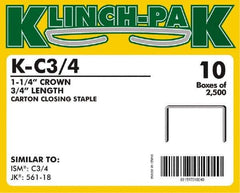 Klinch-Pak - 3/4" Long x 1-1/4" Wide, 0 Gauge Wide Crown Construction Staple - Steel, Copper Finish, Chisel Point - Top Tool & Supply