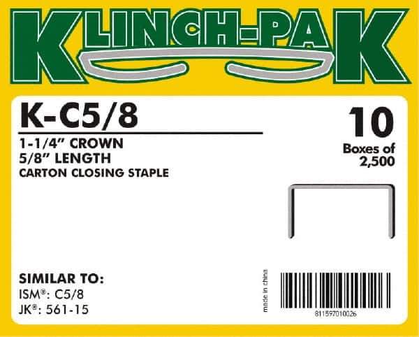 Klinch-Pak - 5/8" Long x 1-1/4" Wide, 0 Gauge Wide Crown Construction Staple - Steel, Copper Finish, Chisel Point - Top Tool & Supply