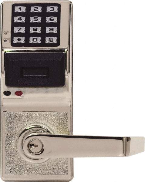 Alarm Lock - Combination Entry Lever Lockset with Key Override - 2-3/4" Back Set, Steel, Brushed Chrome Finish - Top Tool & Supply