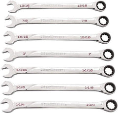 GearWrench - 7 Piece, 13/16" to 1-1/4", Ratcheting Combination Wrench Set - Inch Measurement Standard, Chrome Finish - Top Tool & Supply