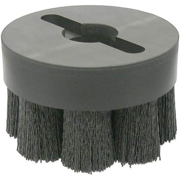 Weiler - 4" 120 Grit Ceramic Crimped Disc Brush - Fine Grade, Drive Arbor Connector, 1-1/2" Trim Length, 1-1/4" Arbor Hole - Top Tool & Supply