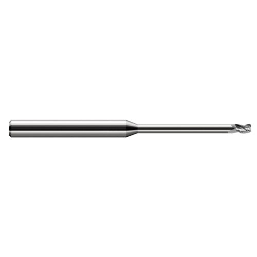 Miniature End Mills - Long Reach, Stub Flute - 0.0780″ (5/64″) Cutter Diameter × 0.0150″ (1/64″) Radius × 0.1170″ Length of Cut × 0.8000″ Reach Carbide Corner Radius End Mill, 3 Flutes - Exact Industrial Supply