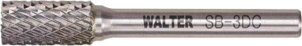 WALTER Surface Technologies - 3/8" Cut Diam, 1/4" Shank Diam, Cylinder Head Double Cut Burr - Tungsten Carbide, 3/4" LOC, 3-3/4" OAL - Top Tool & Supply