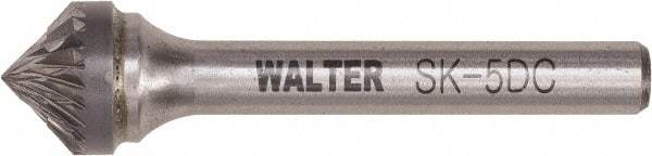 WALTER Surface Technologies - 1/2" Cut Diam, 1/4" Shank Diam, Cone Head Double Cut Burr - Tungsten Carbide, 1/4" LOC, 4-1/4" OAL - Top Tool & Supply