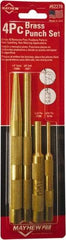 Mayhew - 4 Piece, 3/16 to 3/8", Assorted Brass Punch Kit - Round Shank, Brass, Comes in Carded - Top Tool & Supply