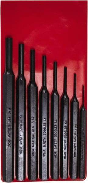 Mayhew - 8 Piece, 1/16 to 5/16", Pro Pin Punch Kit - Round Shank, Steel, Comes in Pouch - Top Tool & Supply